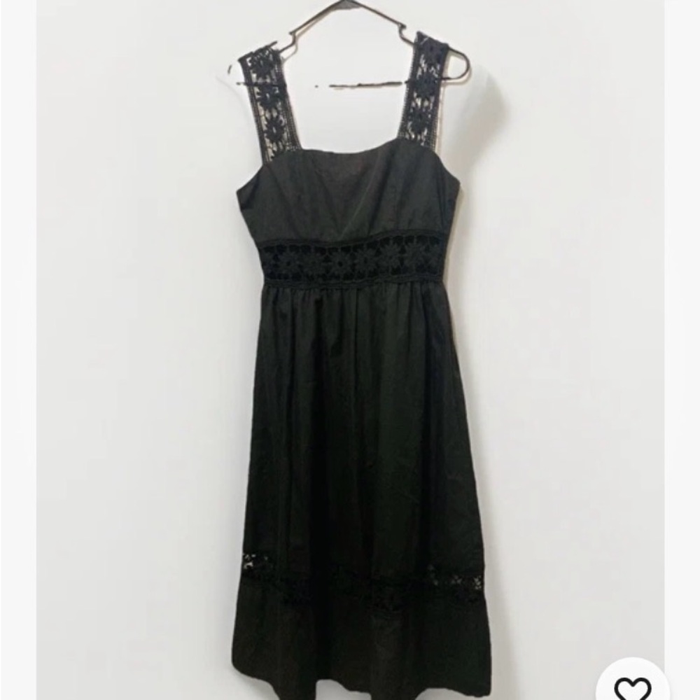 LACE Peasant Dress Black Size 6 shein Sleeveless Cut Out Peekaboo Waist Ruffle